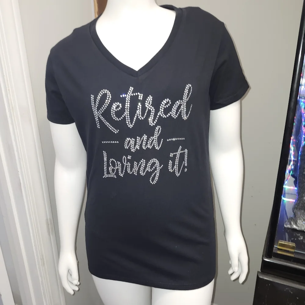Black Graphic Tee with Rhinestone Text - Picture 1 of 3